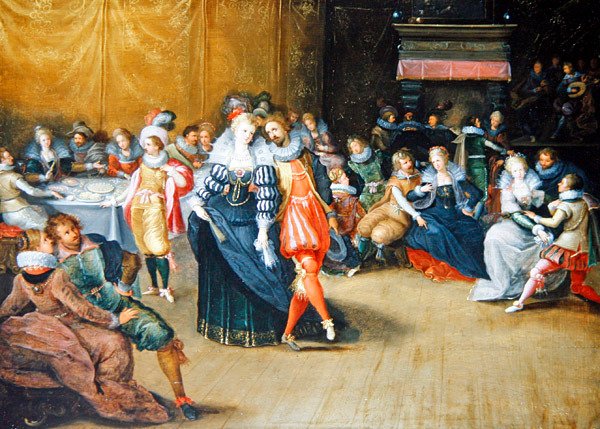 En bankettscene (olje- og gullforhøyning på panel) av Frans II the Younger (attr. to) Francken