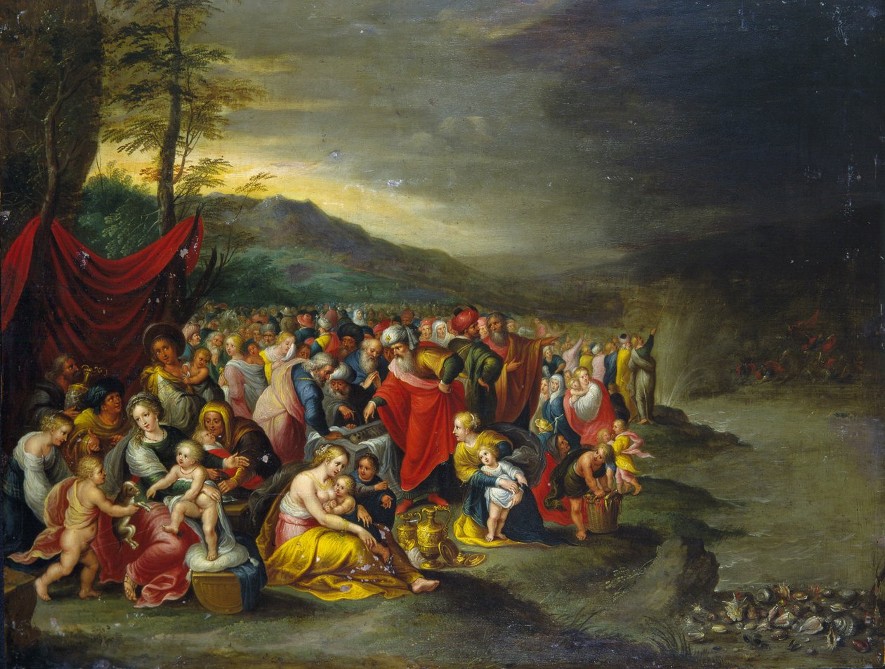 Passasjen av Rødehavet - olje på kobber fra verkstedet til Francken, Antwerpen av Frans II the Younger (workshop of) Francken