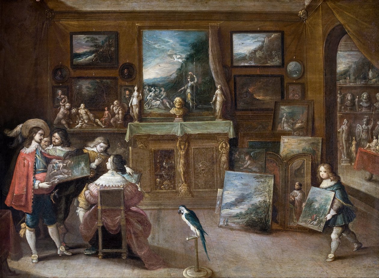 Et besøk hos kunsthandleren, ca. 1625 (olje på kobber) av Frans II the Younger Francken