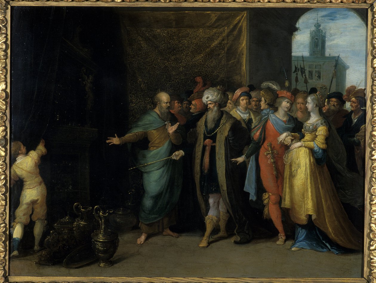 Croesus viser Solon sine skatter, 1616-30 (olje på kobber) av Frans II the Younger Francken