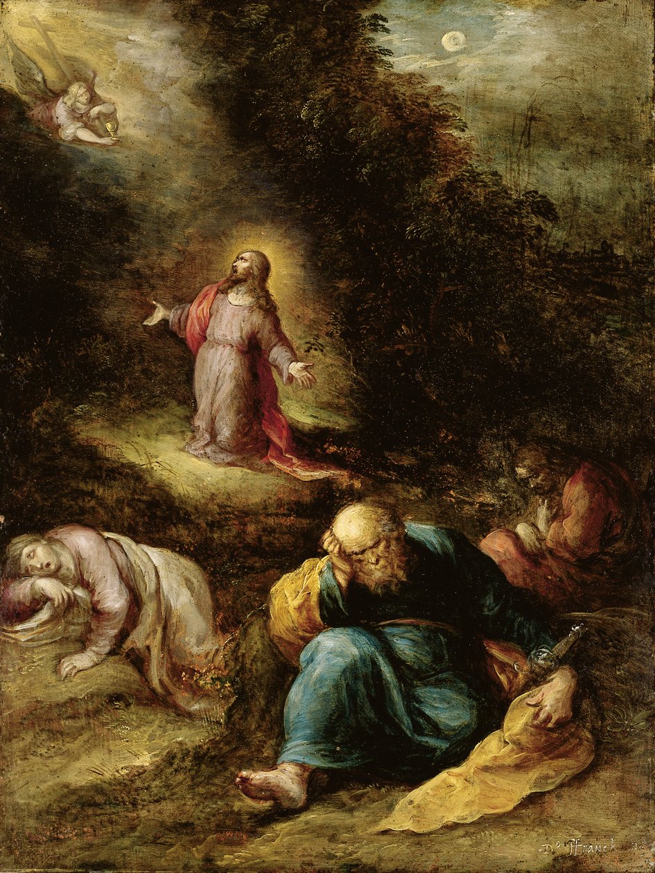 The Agony in the Garden (olje på kobber forhøyet med gull) av Frans II the Younger Francken