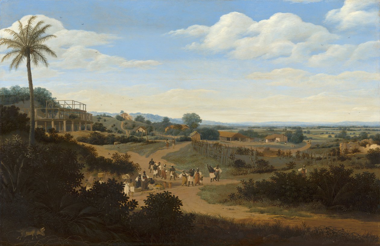 Brasiliansk landskap med et hus under bygging, ca. 1655-60 (olje på panel) av Frans Jansz Post