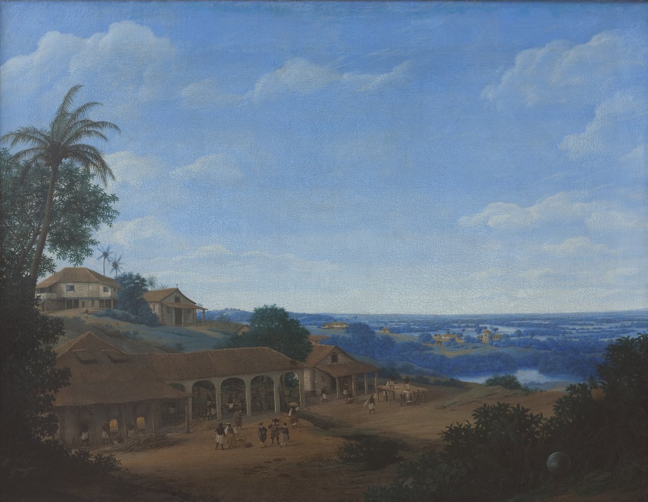 Landskap i Brasil med sukkerplantasje av Frans Jansz. Post
