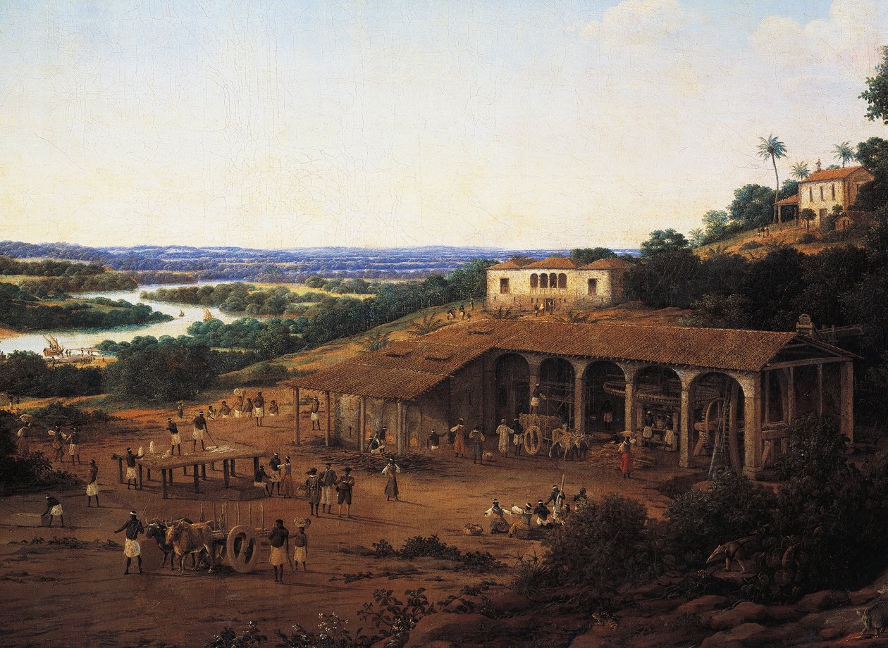 Sukkerrørmøller i Brasil, av Frans Post (1612-1680), olje på lerret av Frans Post