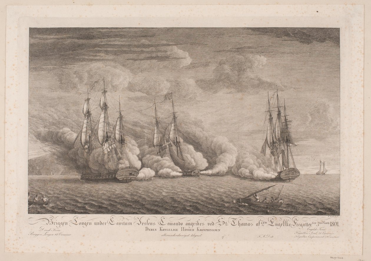Briggen Lougen blir angrepet ved St. Thomas, 3. mars 1801 av Frans Martin Dodt