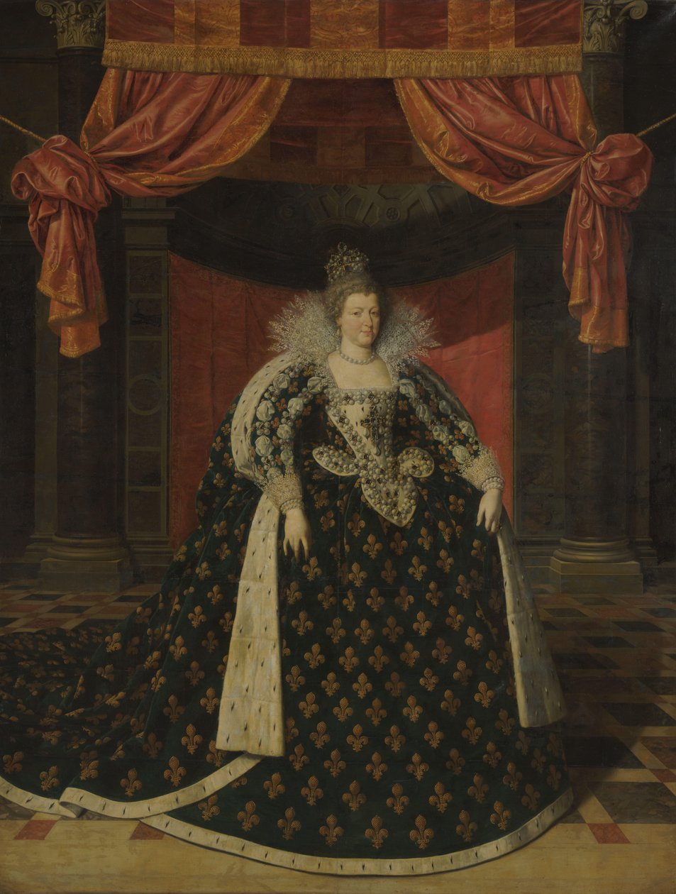 Portrett av Marie de Médicis (1575-1642), dronning av Frankrike, i statskåper av Frans Pourbus (II) (workshop of)