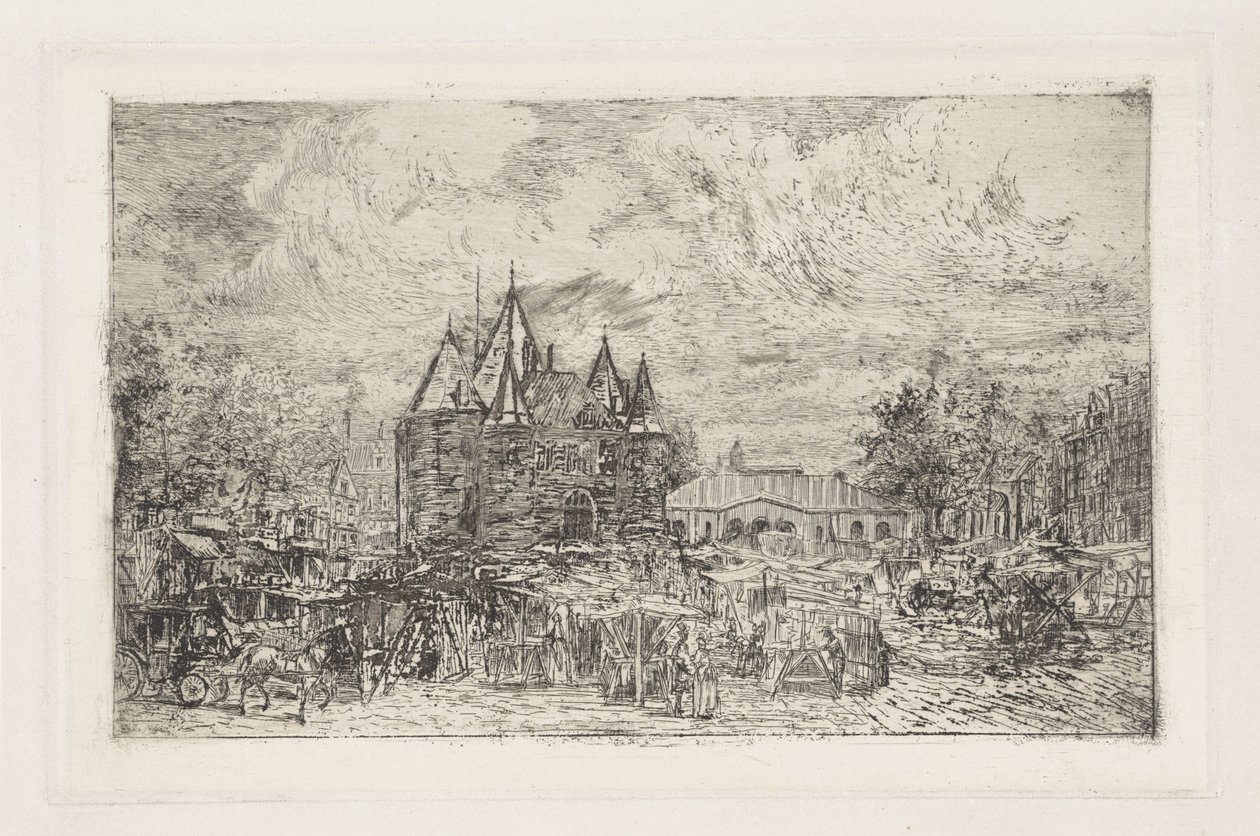 Utsikt over Nieuwmarkt, Amsterdam av Frans Schikkinger