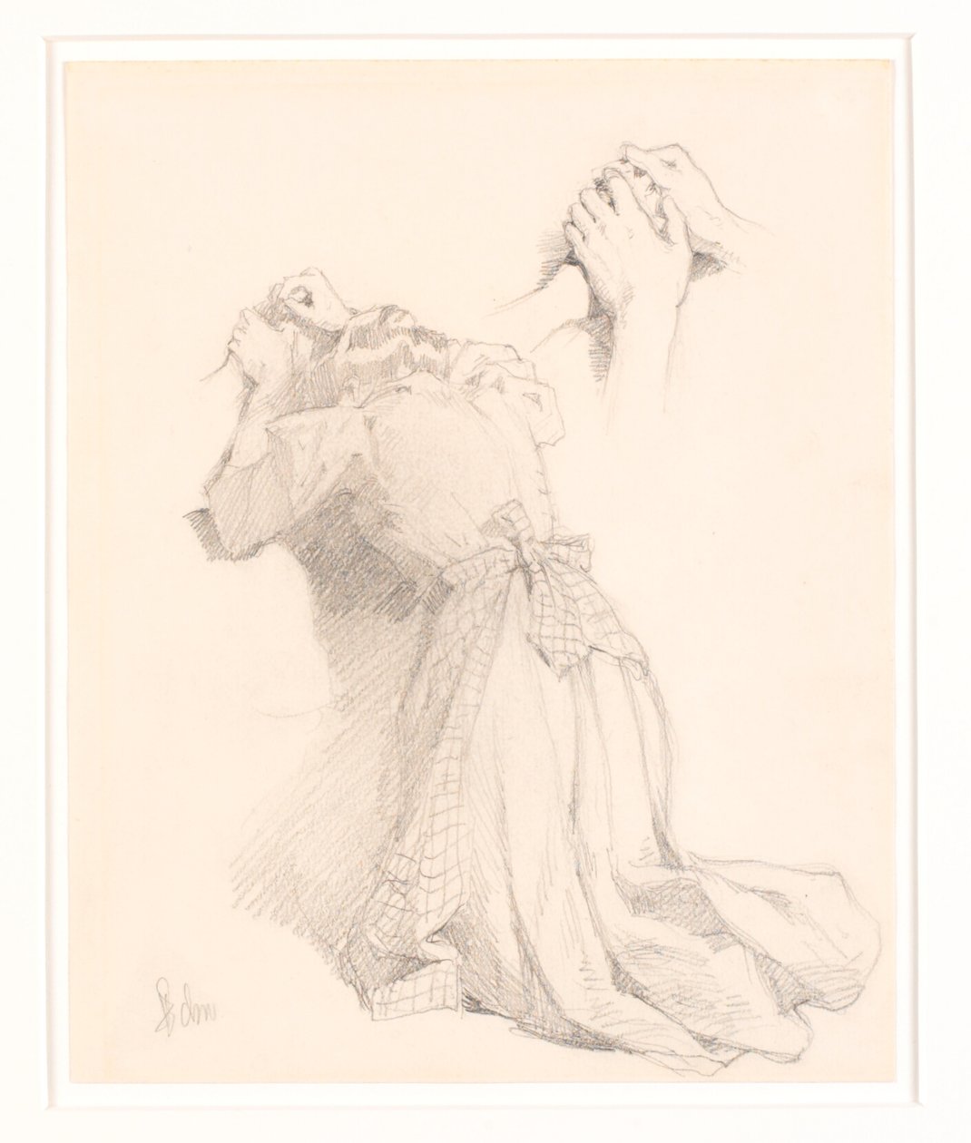 Et ark med fem blyantskisser. Kvinnefigurer. Studie av hender. av Frans Schwartz