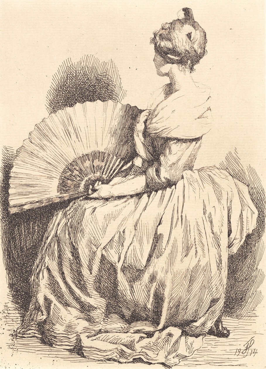 Sittende dame med vifte av Frans Schwartz