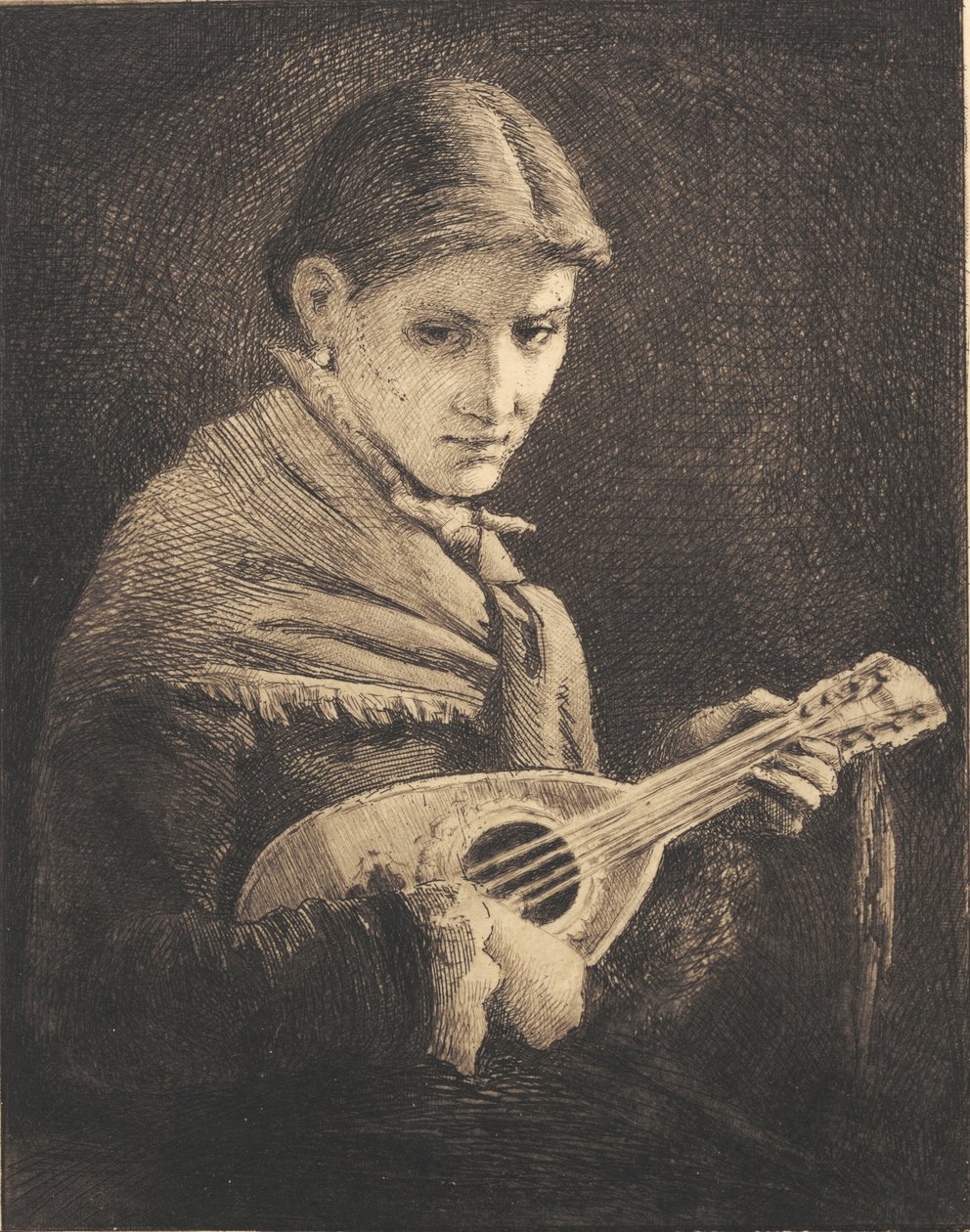 Ung jente med mandolin av Frans Schwartz