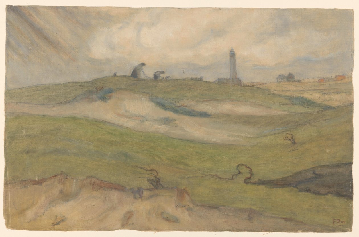 Sanddynelandskap med fyr og fiskegarn av Frans Alexander Evert Lodewijk Smissaert
