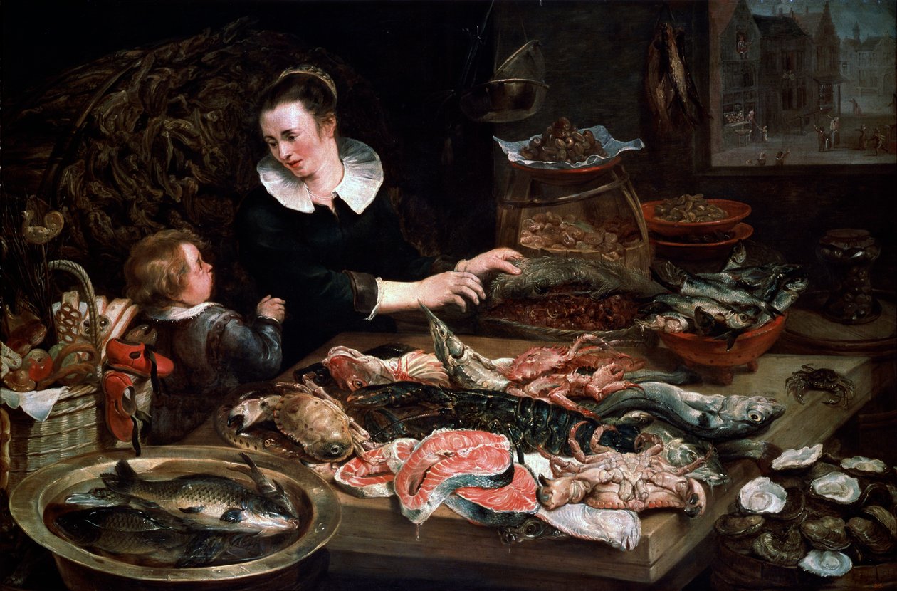 En fiskehandlerbutikk, c1616-1618. av Frans Snyders or Snijders