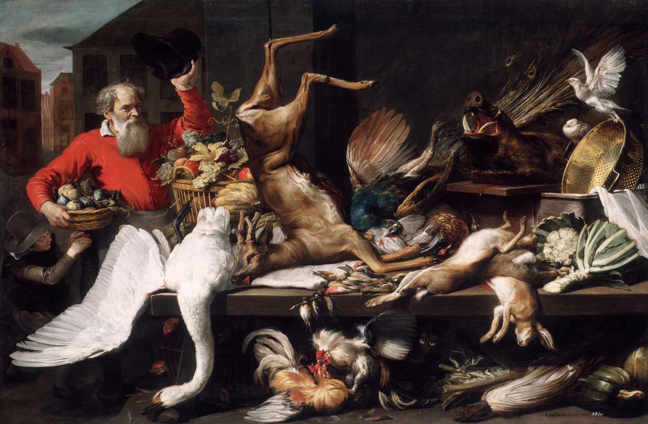 Stilleben med dødt vilt, frukt og grønnsaker på et marked av Frans Snyders
