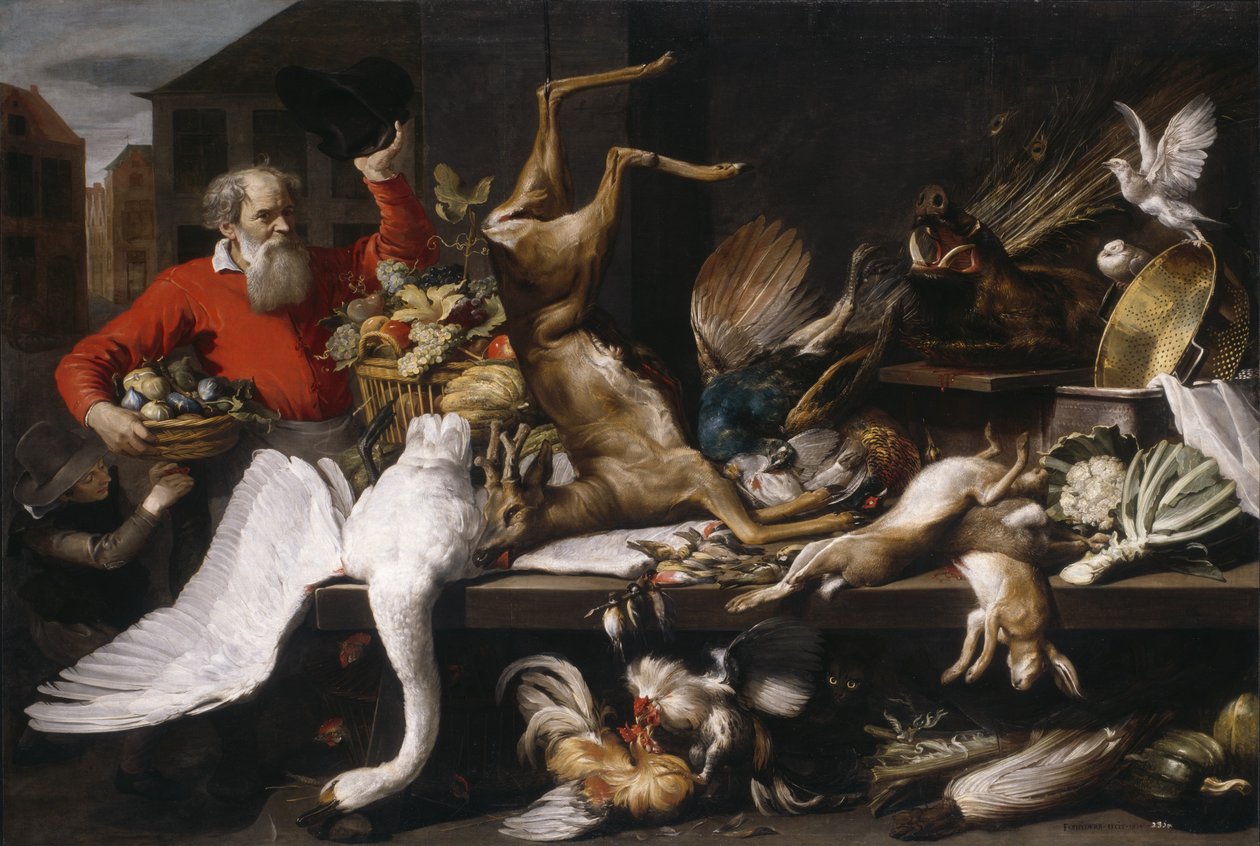 Stilleben med dødt vilt, frukt og grønnsaker på et marked, 1614 av Frans Snyders or Snijders