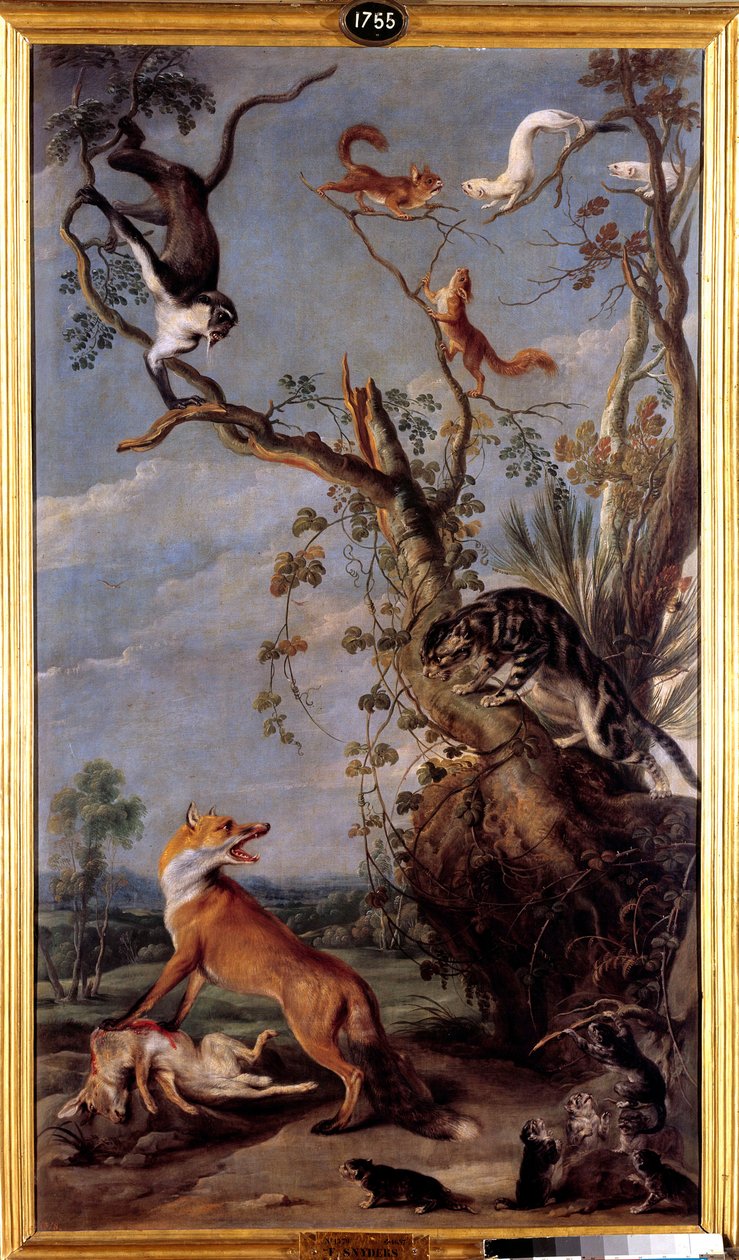 Katten og reven Illustrasjon av fabelen av Jean de la Fontaine. Maleri av Frans Snyders (1579-1657) (ec.flam.) Madrid fra 1600-tallet, Prado-museet. av Frans Snyders