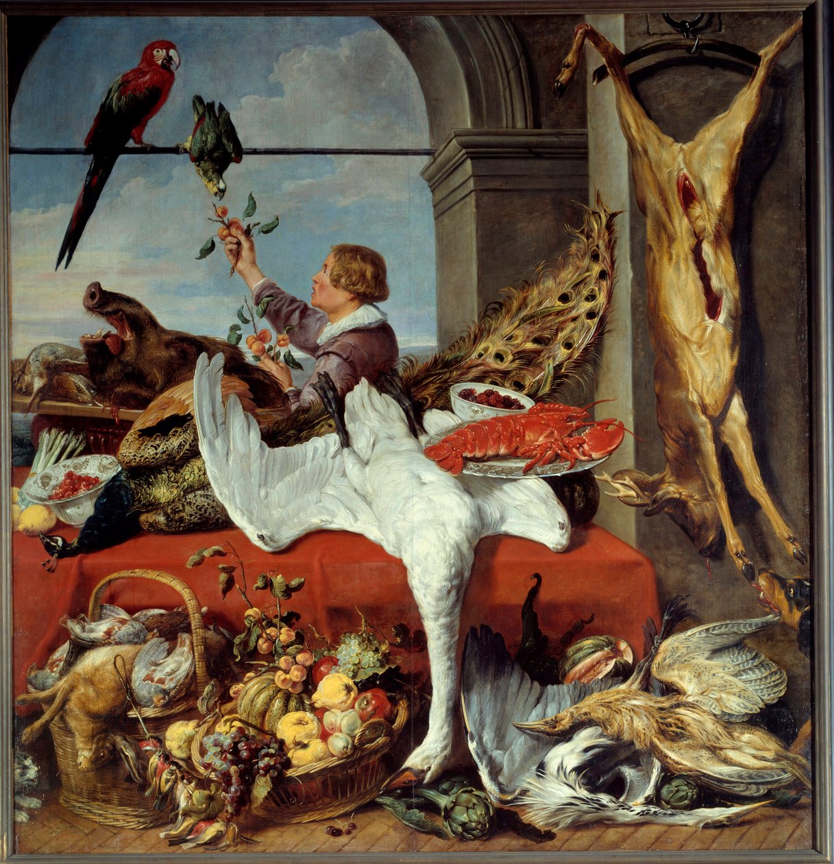 Interiør i kontorer Stilleben av vilt, vegles. maleri av Franz Snyders (1579-1657) 1600-tallet Søn. 2,26x2,36 m Caen, Musee des Beaux Arts av Frans Snyders or Snijders