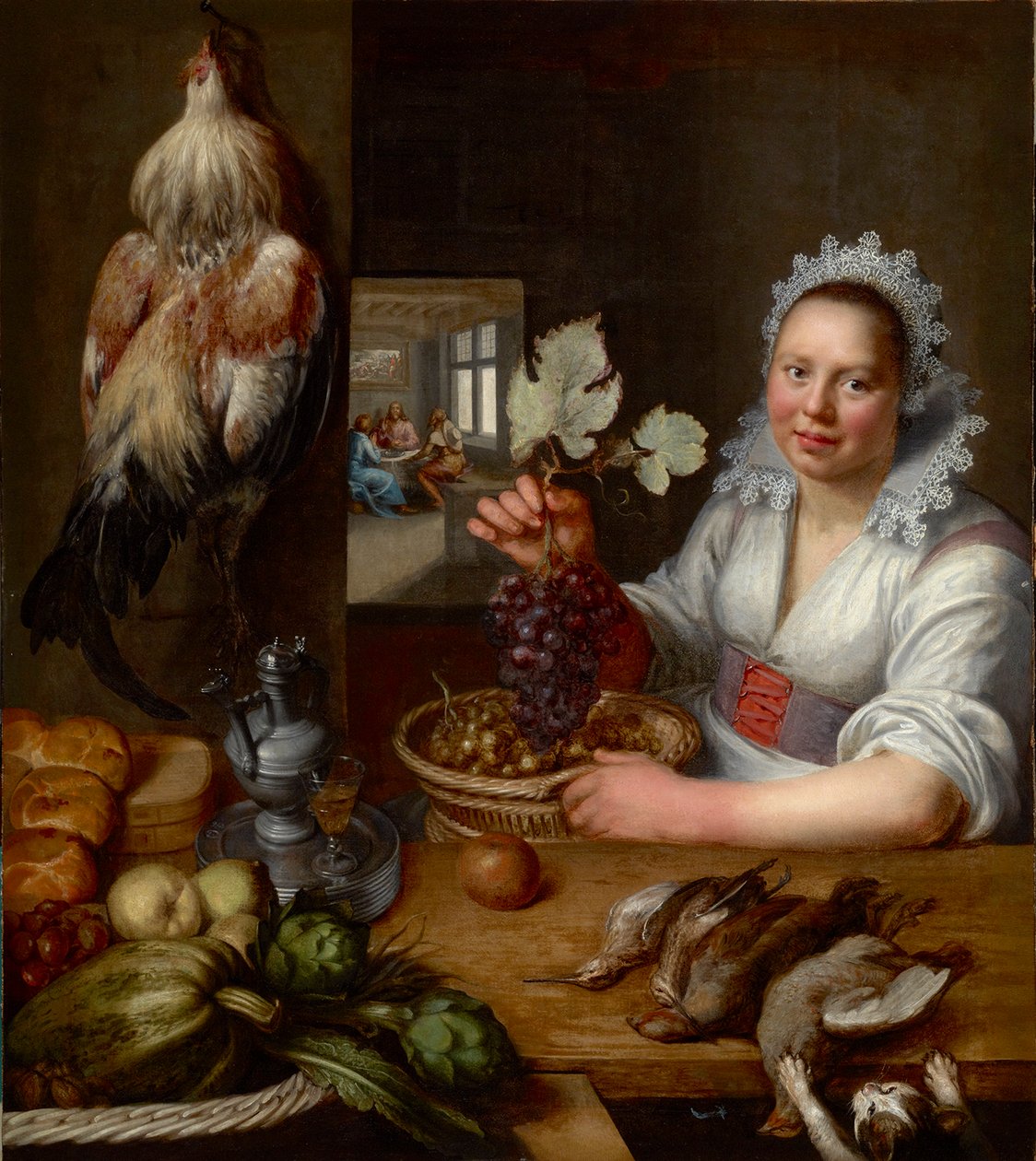 Scene de cuisine avec scene du Christ a Emmaus - Kjøkkenscene med Kristus i Emmaus, av Snyders (Snijders), Frans (1579-1657). Olje på lerret, Mellom 1615 og 1620. Dimensjon : 114,5x102 cm. Muzeul National Brukenthal, Sibiu av Frans Snyders or Snijders