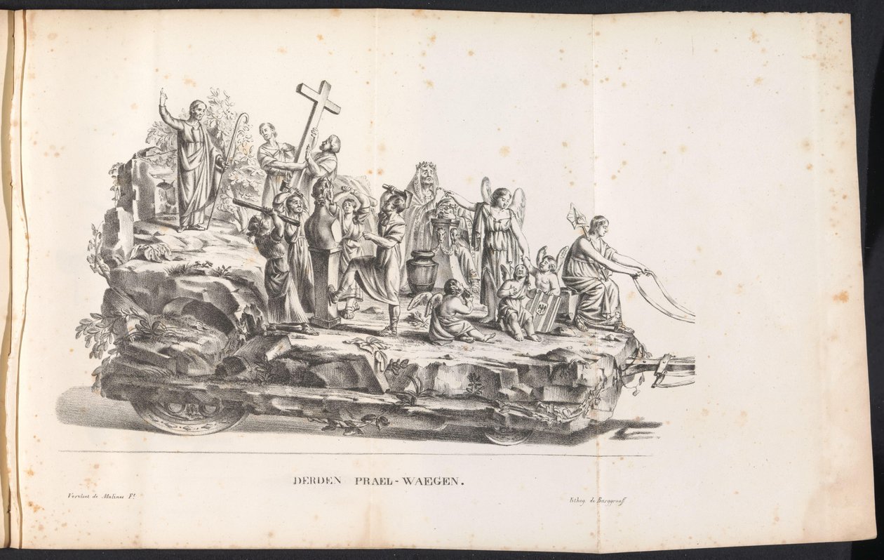 Tredje flyte i prosesjonen for Saint Rombout, 1825 Derden Prael-waegen (tittel på objekt) av Frans Vervloet