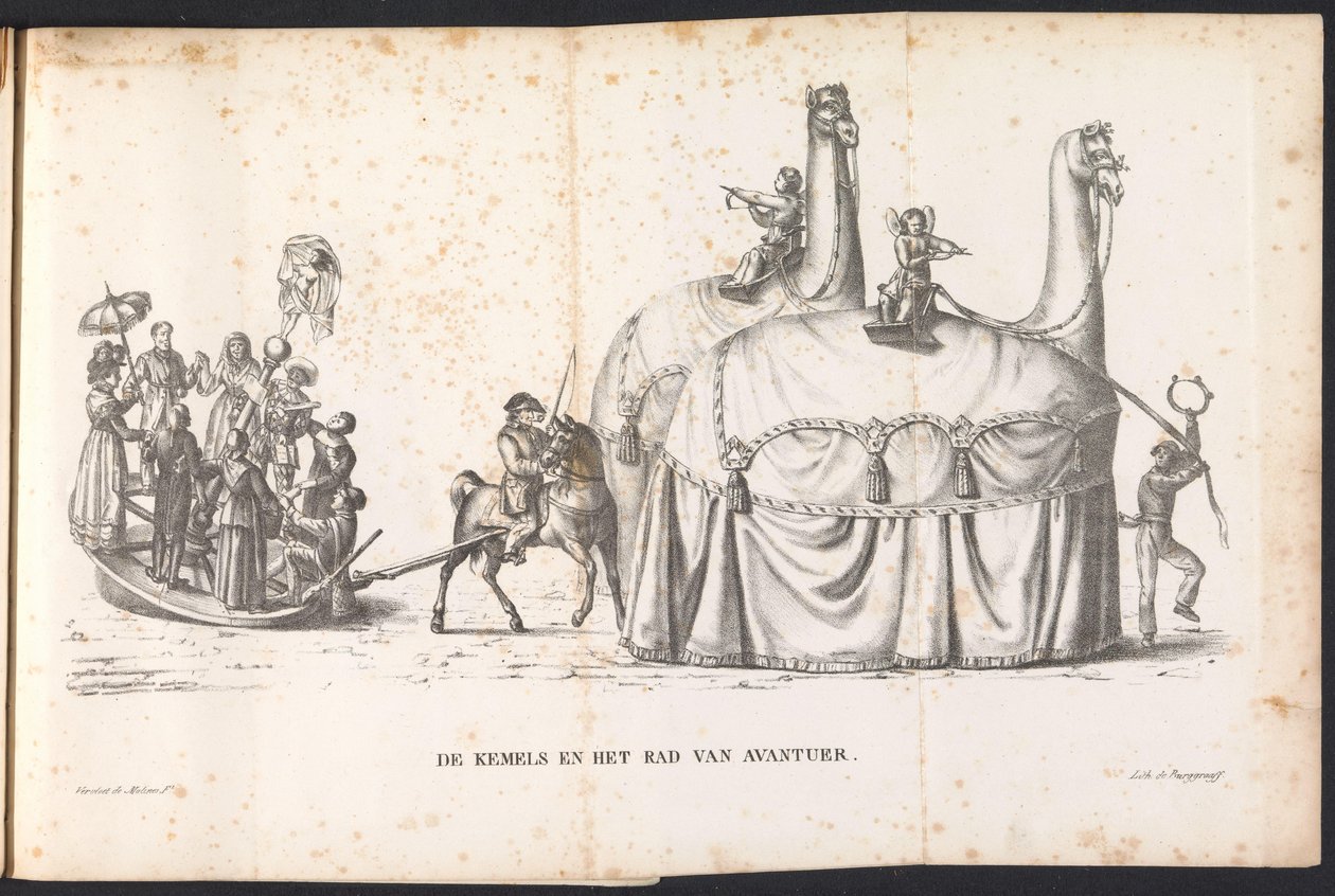 To kameler og lykkehjulet, 1825 The Kemels and the Wheel of Avantuer (tittel på objekt) av Frans Vervloet