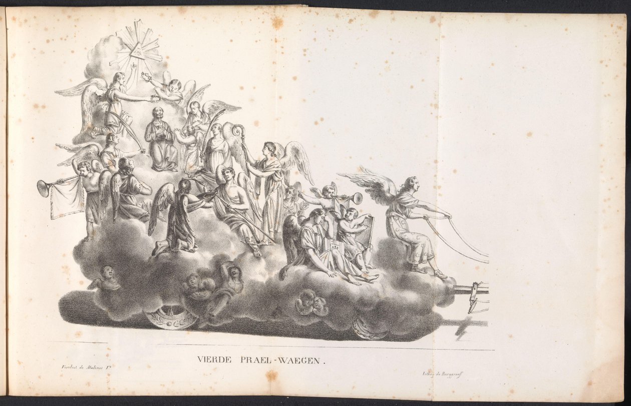 Fjerde flyte i prosesjonen for Saint Rombout, 1825 Fjerde Prael-waegen (tittel på objekt) av Frans Vervloet