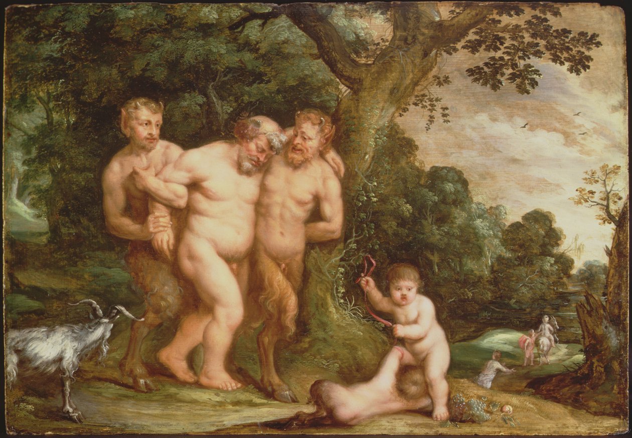 The Drunken Silenus (olje på panel) av Frans Wouters