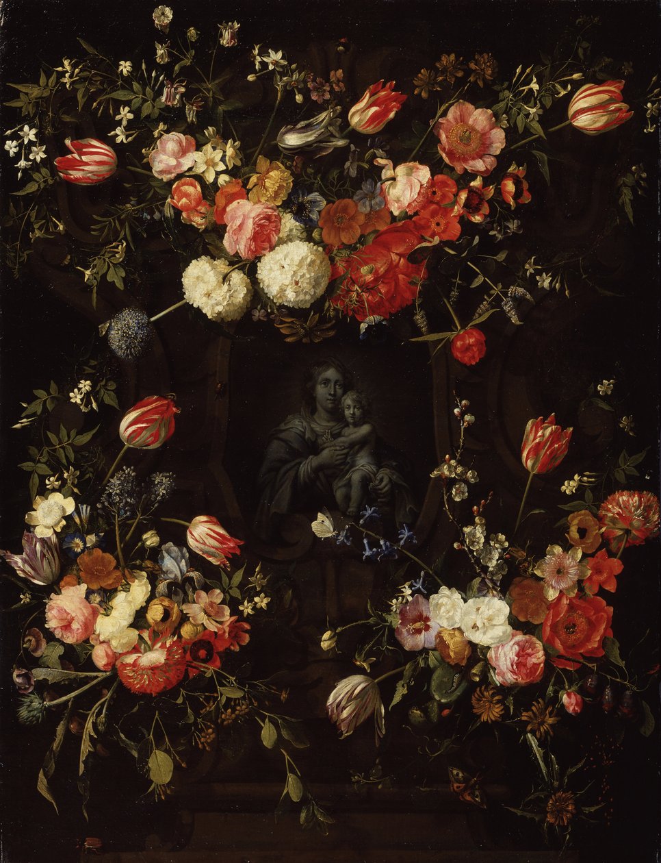 Madonna omgitt av blomster, 1662 av Frans Ykens