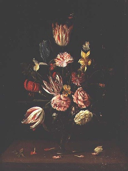 Tulipaner, roser, en iris og en påskelilje av Frans Ykens
