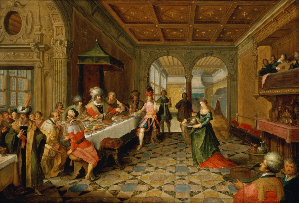 Salome presenterer hodet til døperen Johannes for kong Herodes av Frans and Vries, Paul V. de Francken