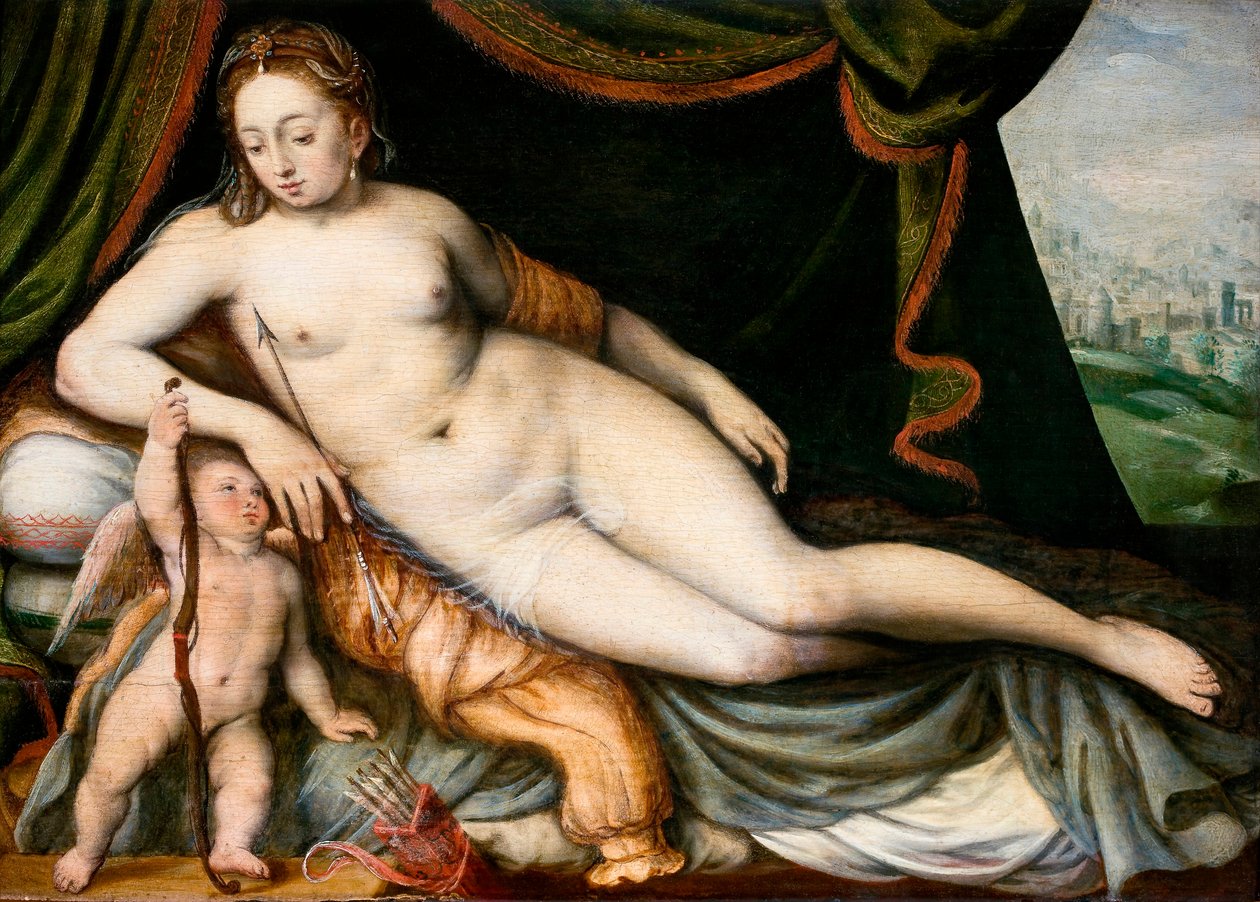"" Venus et Cupidon "" (Venus og Cupid) Peinture de Frans I de Vrient ou de Vriendt, dit Frans Floris l