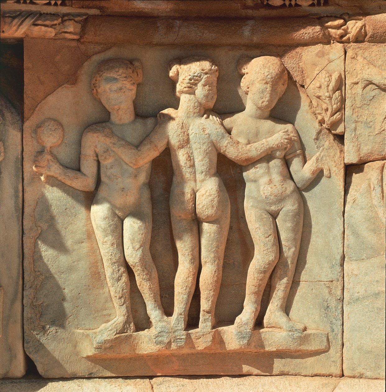 Libya, Historisk Tripolitania, Ancient Sabratha, Teater, Detalj av lettelse av Painter Darius