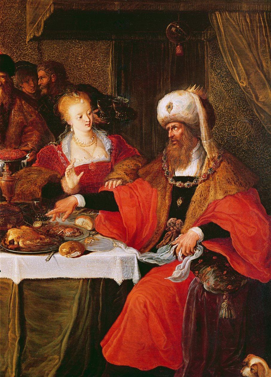 Herodes og Herodias ved Herodes-festen (detalj av 222483) av Frans the Elder Francken