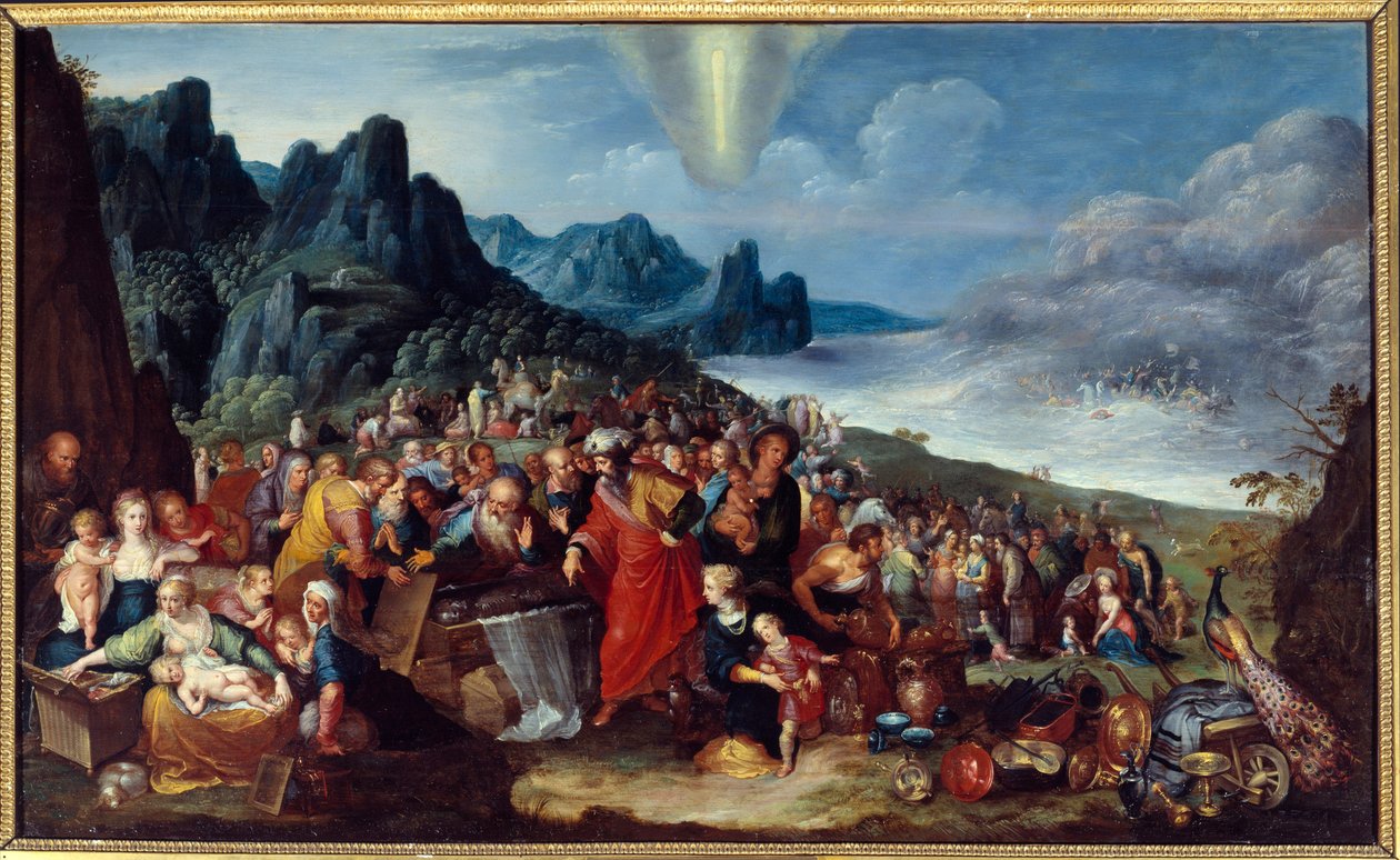 Hebreernes ankomst til det lovede land etter passasjen av Rødehavsmaleriet av Frans Francken I dit l