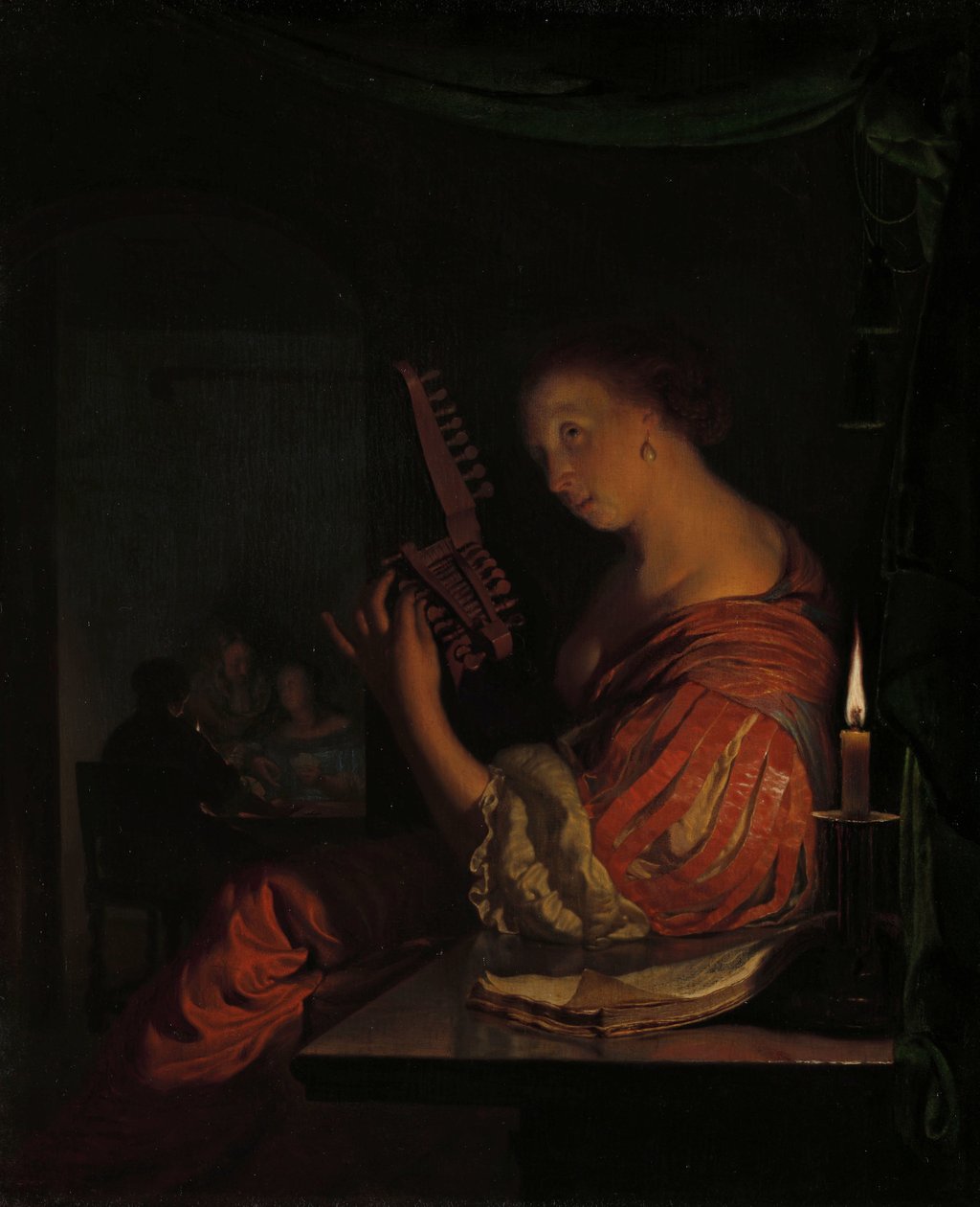 Kvinne som stemmer en torbo av Frans van Mieris (I)