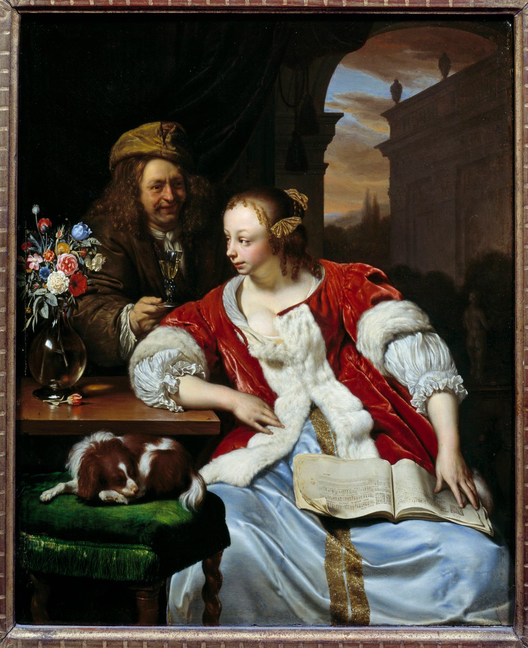 Den avbrutte sangen Portraits of the artist and his wife. Maleri av Franz van Mieris dit le Vieux (1635-1681) av Frans van Mieris