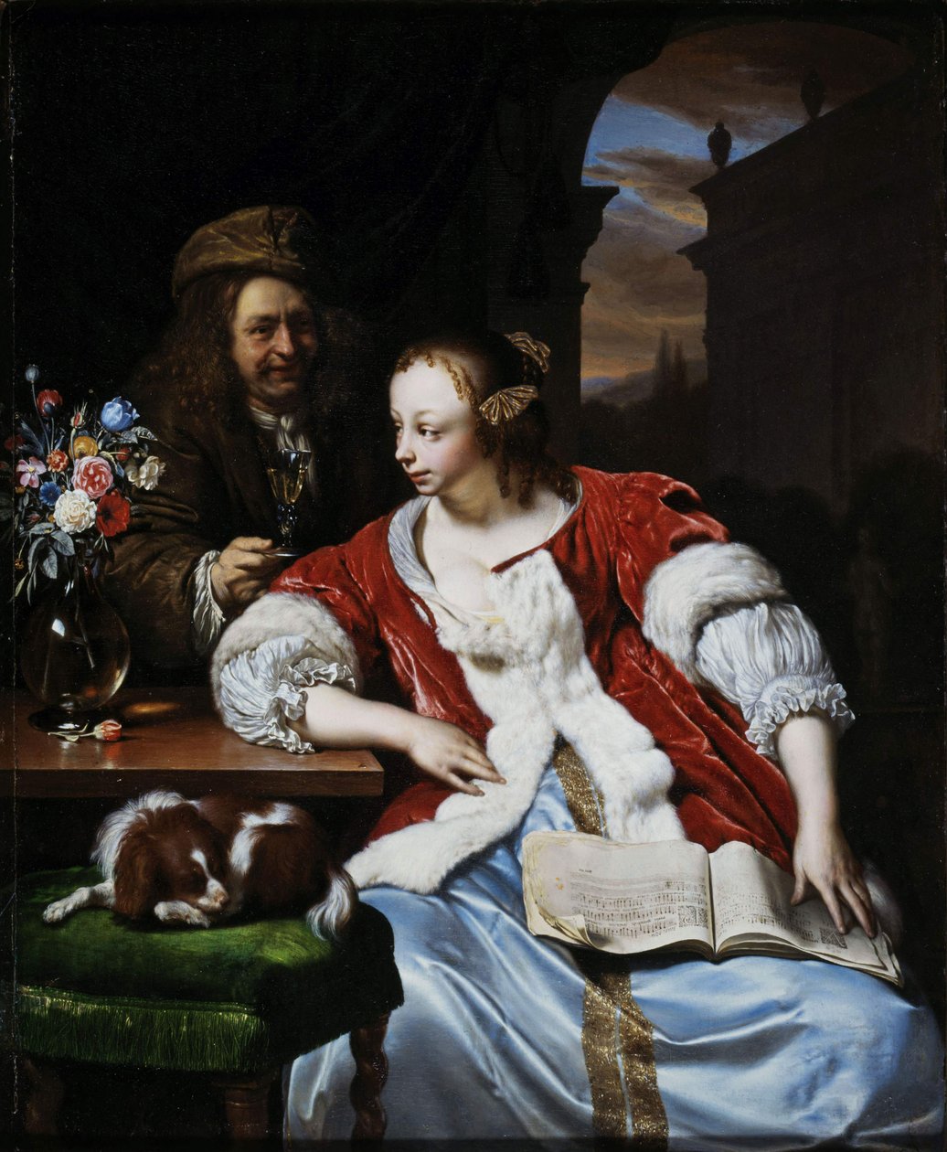 Den avbrutte sangen: portrett av artisten og hans kone, 1671. av Frans van Mieris the Elder