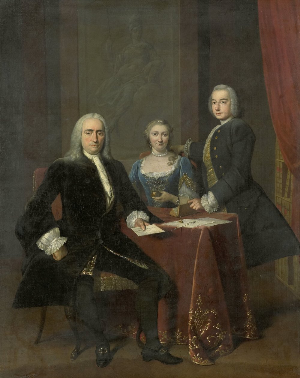 Familiegruppe i et interiør av Frans van der Mijn