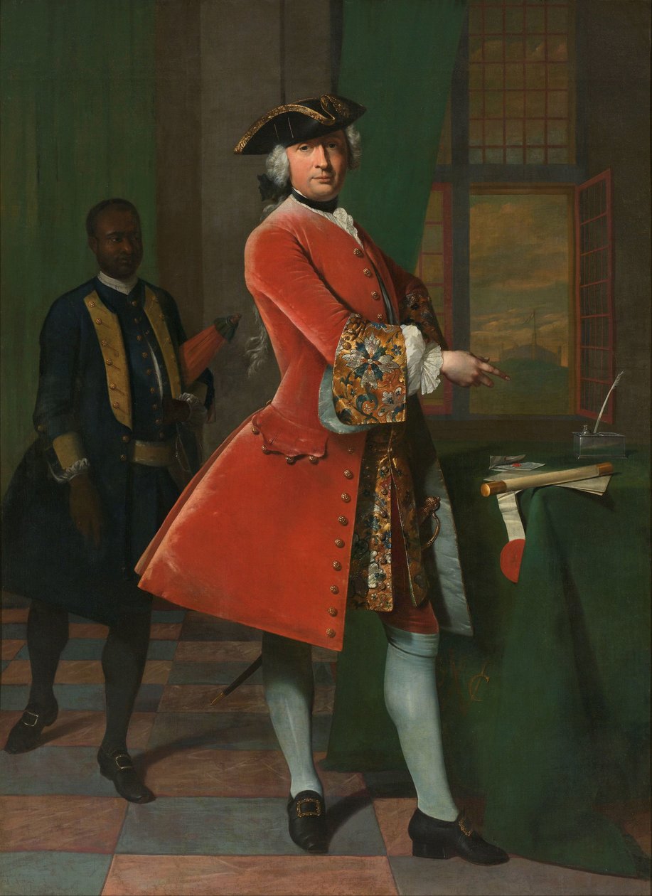 Portrett av Jan Pranger og en slavebundet tjener av Frans van der Mijn