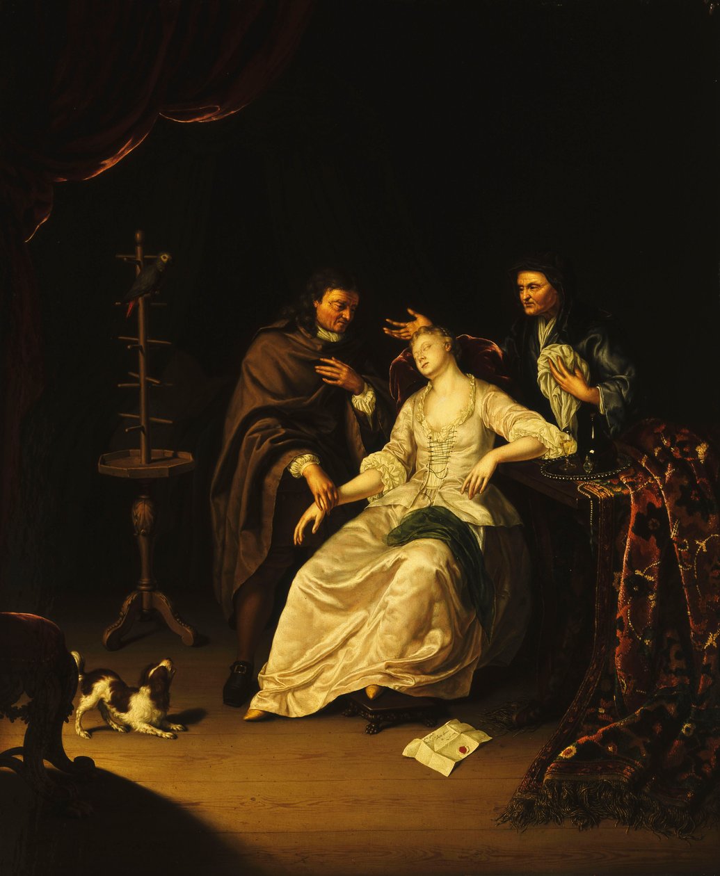 En lege som pleier en besvimende jente, 1713 av Frans van the Younger Mieris
