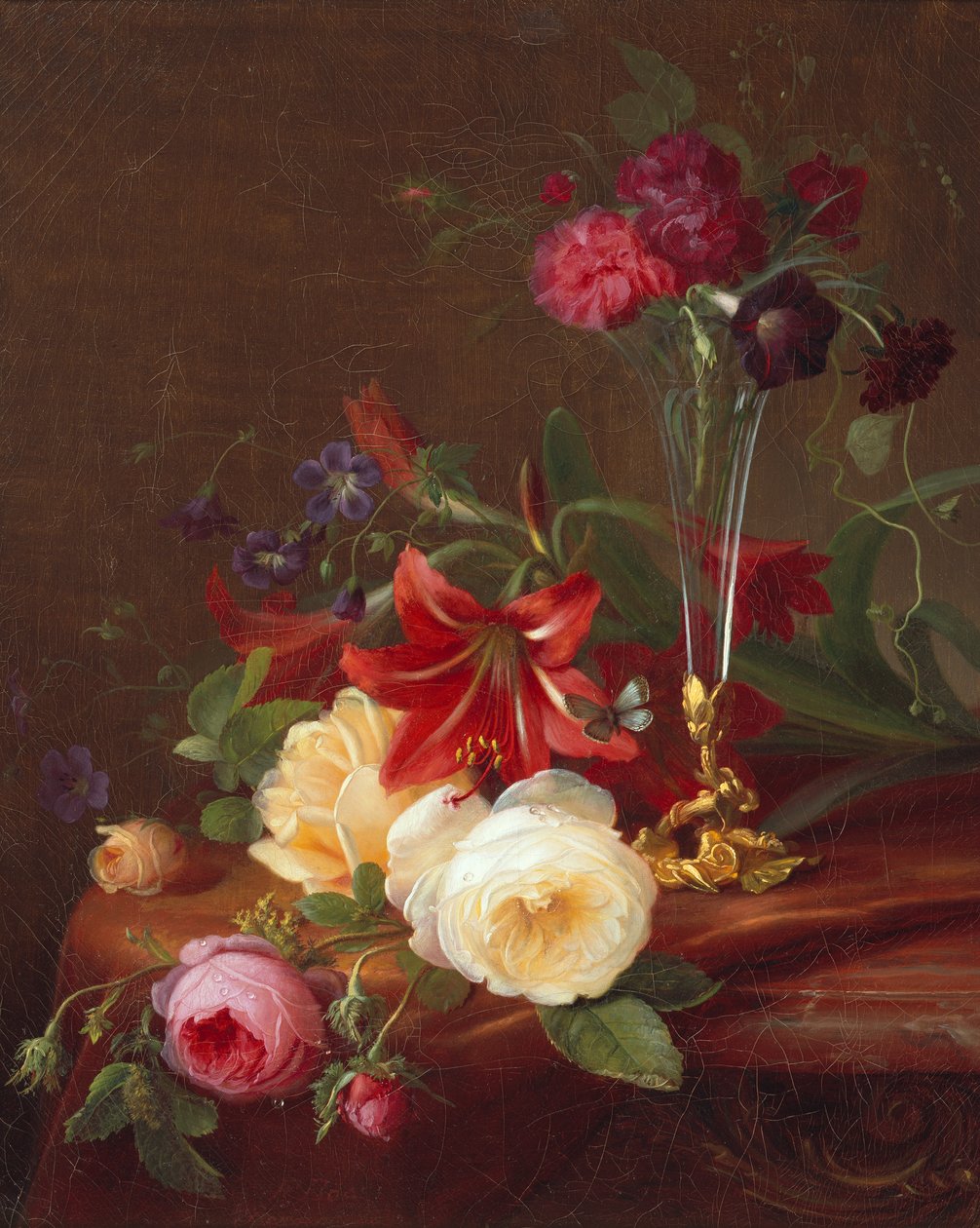 Arrangement med blomster og en vase av Frants Diderik Boe