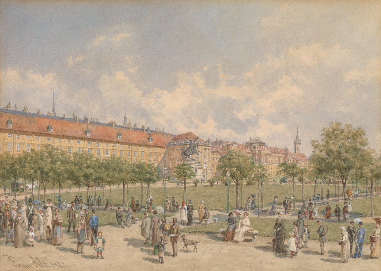 Heldenplatz i Wien med utsikt over Leopoldine -fløyen i Hofburg av Franz Alt