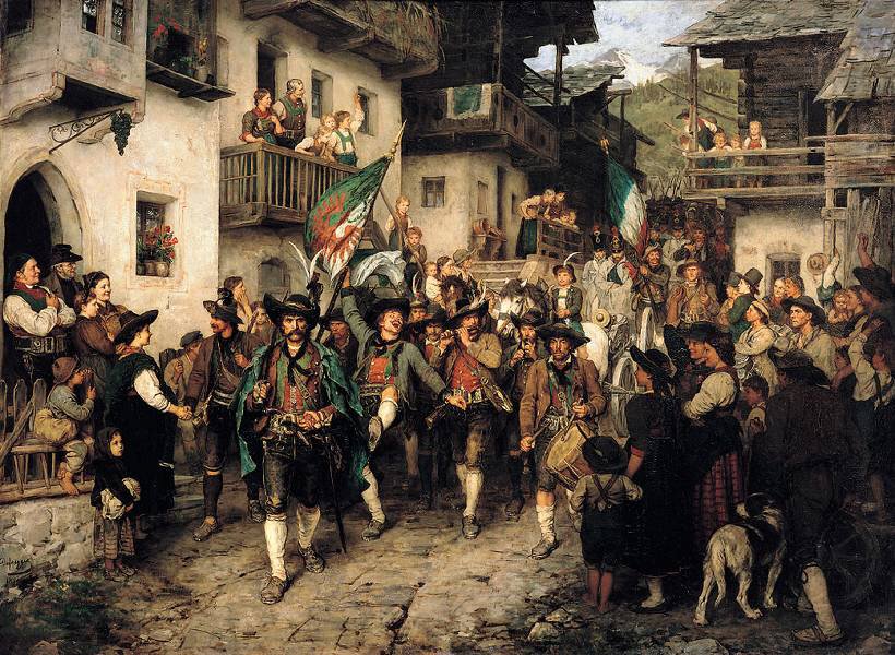 Tilbakevendende Tiroler Landsturm i krigen i 1809 av Franz Defregger