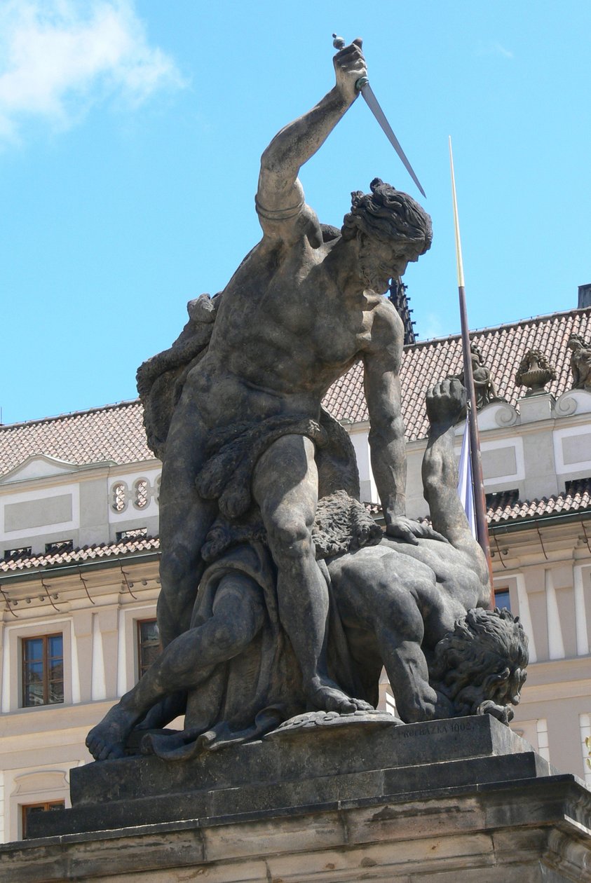 Statue av kjempende kjemper, utenfor Praha slott og presidentpalasset Hradcany, 1. gårdsplass, 1768 av Franz Ignaz Platzer