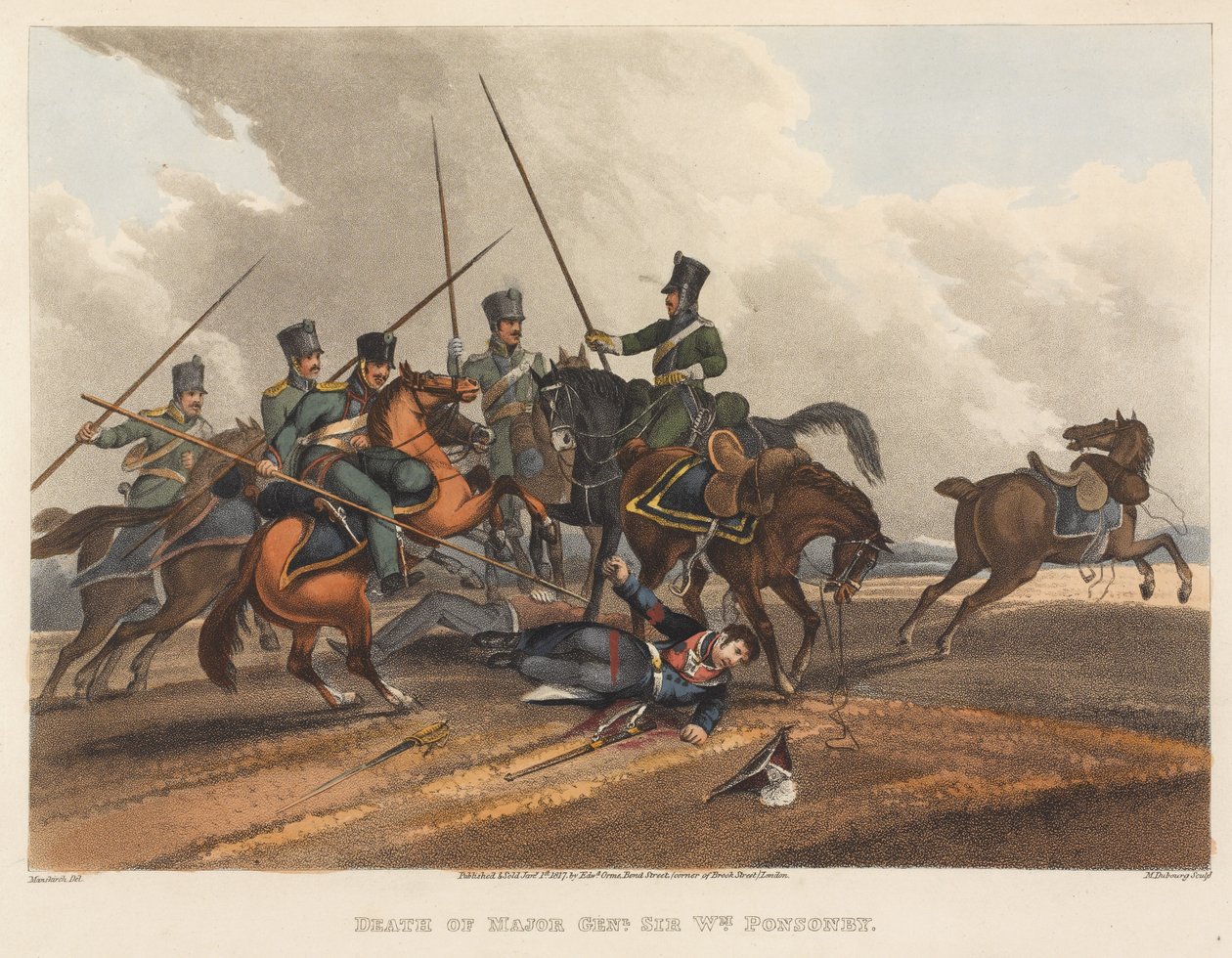 Generalmajor Sir William Ponsonbys død, gravert av M. Dubourg, 1819 (farget akvatint) av Franz Joseph Manskirch