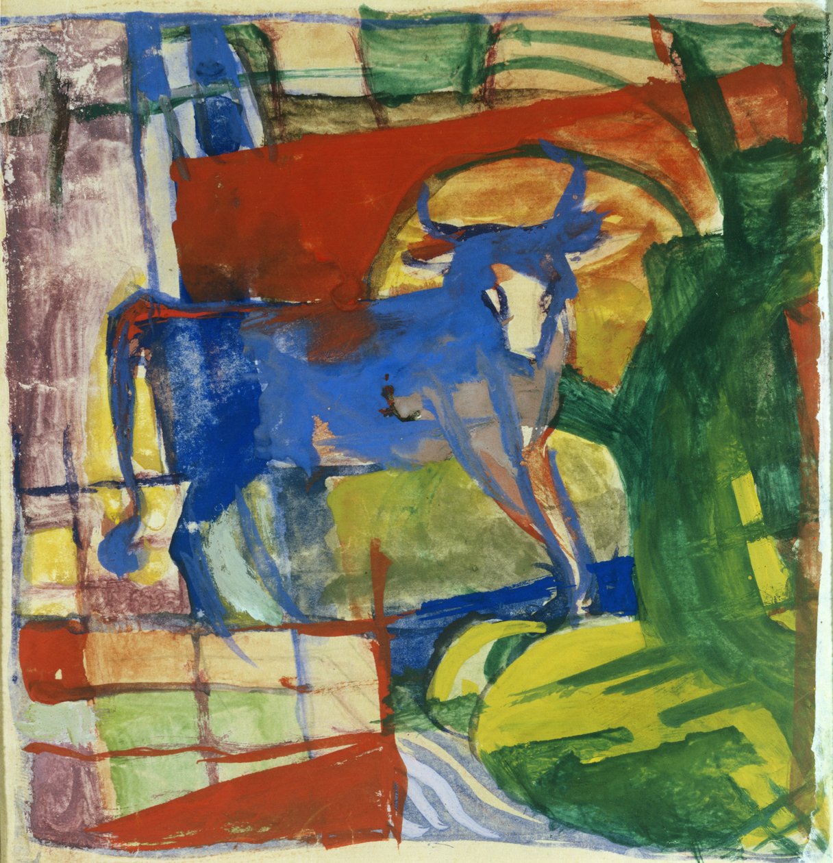 Blue Cow, 1914 (tempera på papir) av Franz Marc