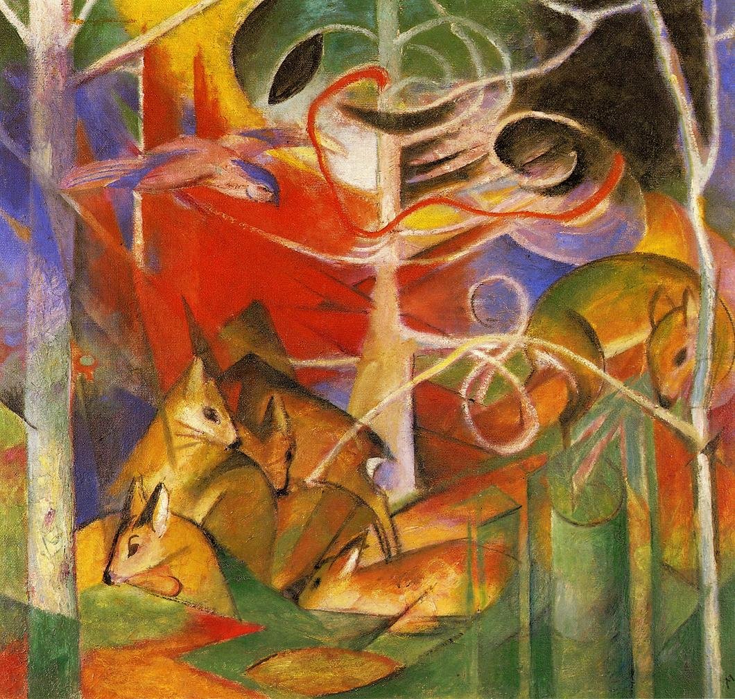 Hjort i skogen av Franz Marc