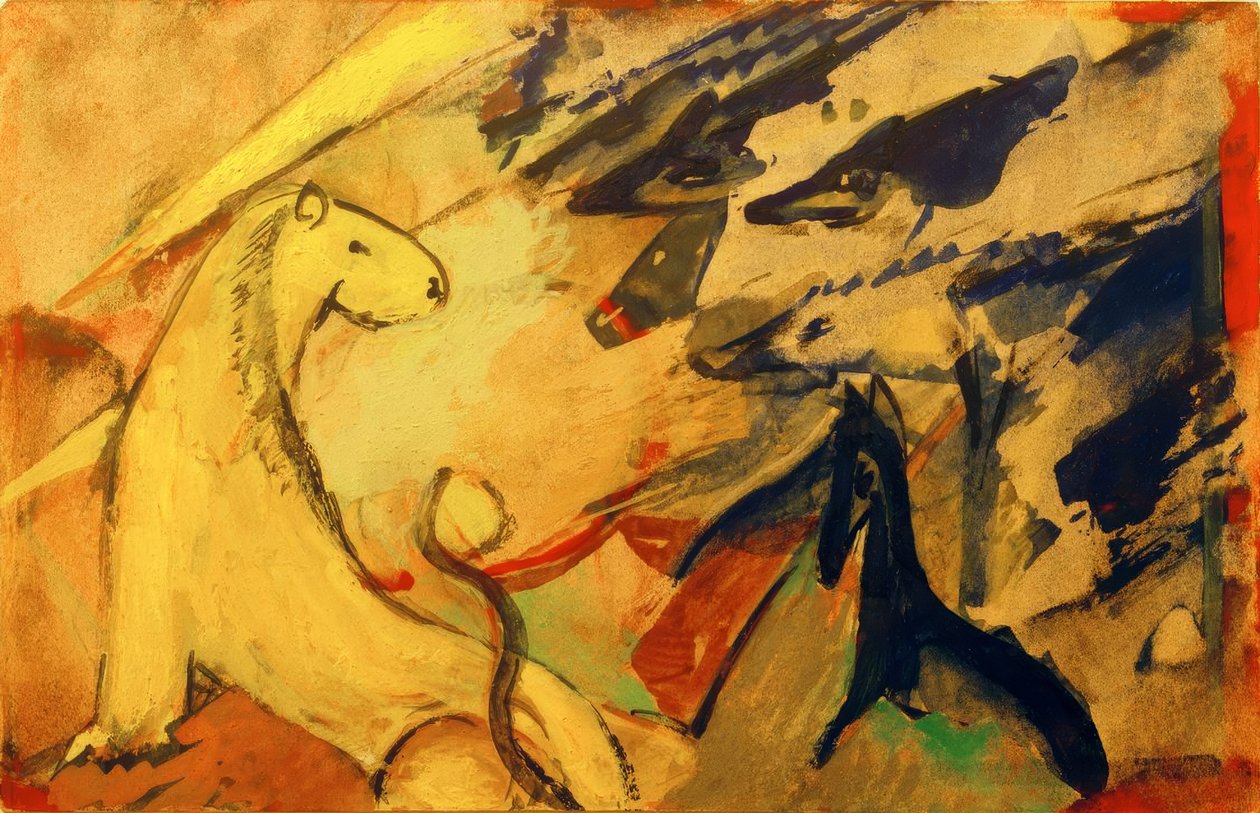 Gul løve, blårev, blå hest av Franz Marc
