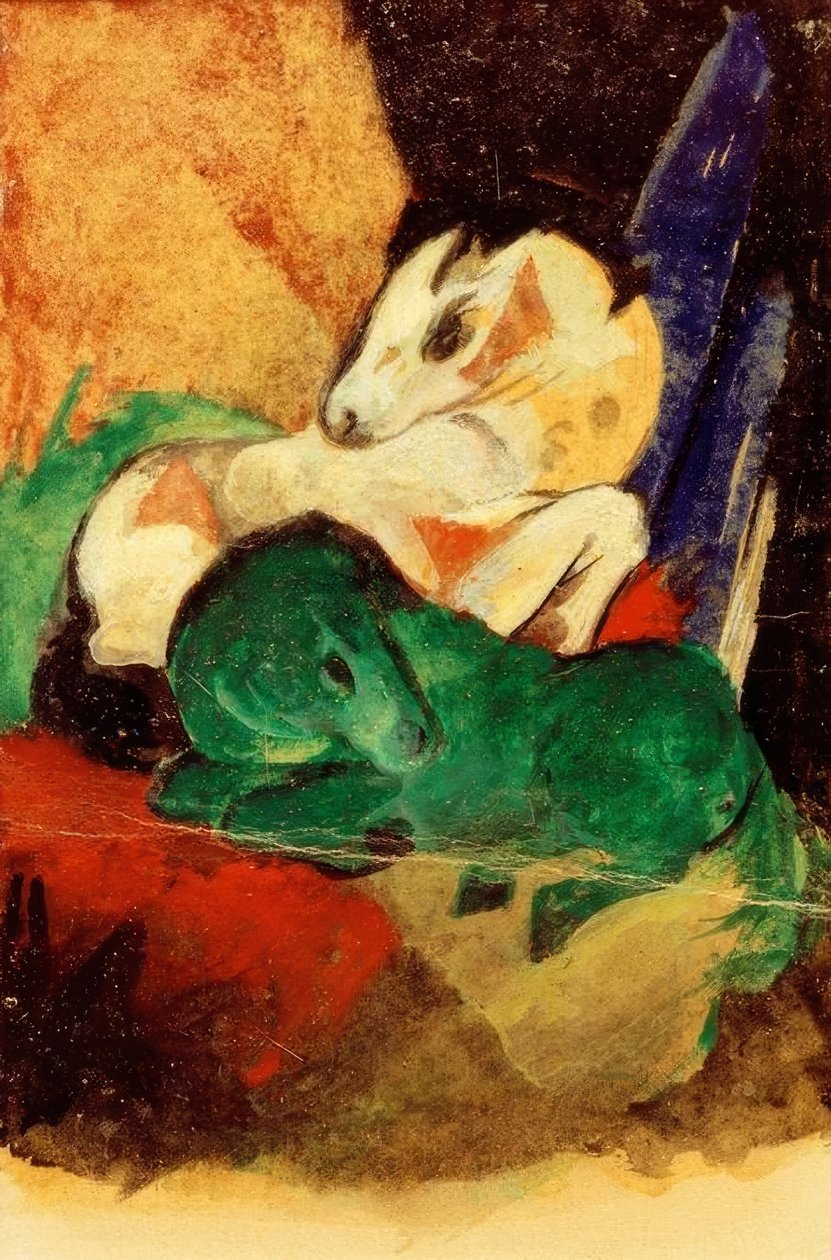 Grønn og hvit hest av Franz Marc