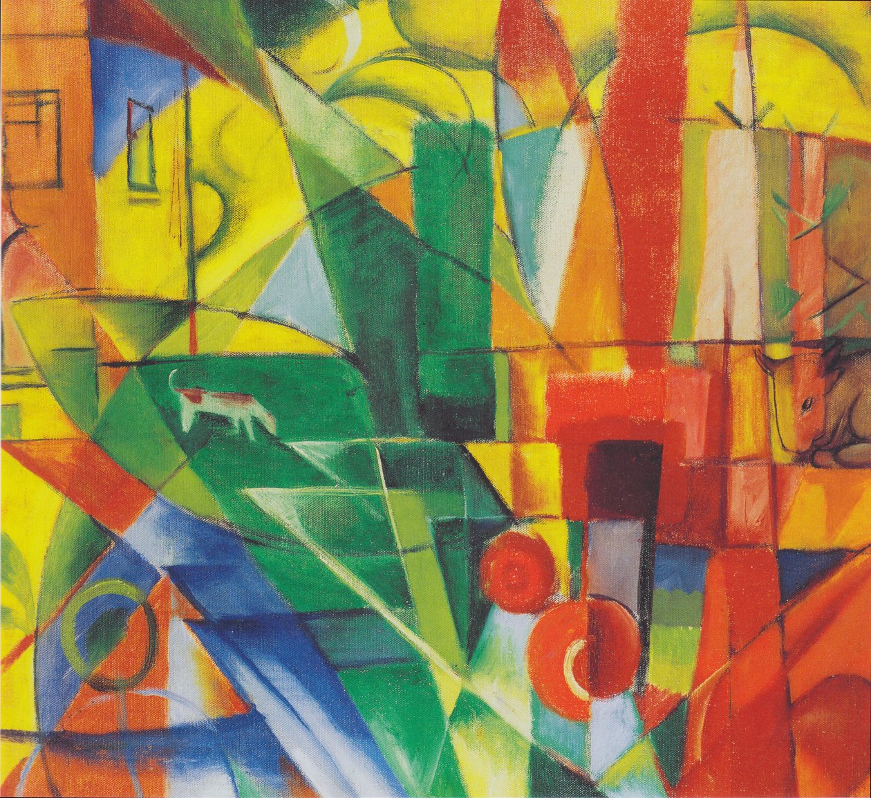 Landskap med hus, hund og storfe av Franz Marc
