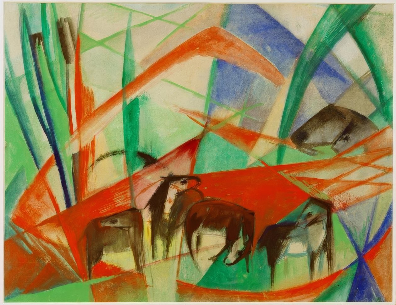 Landskap med svarte hester av Franz Marc