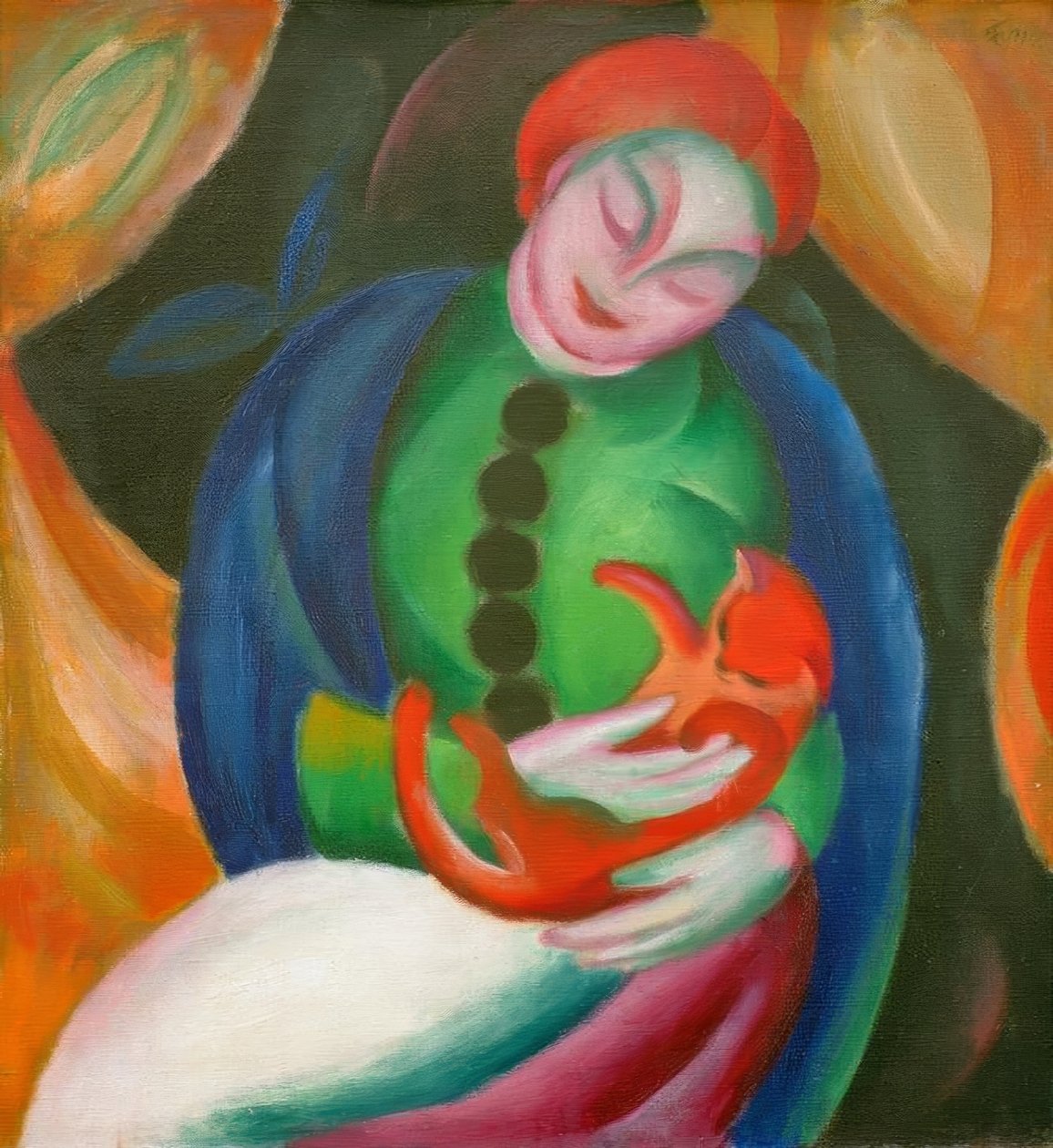 Jente med katt II av Franz Marc